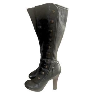 Vintage Rare Frye Victorian Goth Matilda Faux Button Black Leather Heeled Boots
